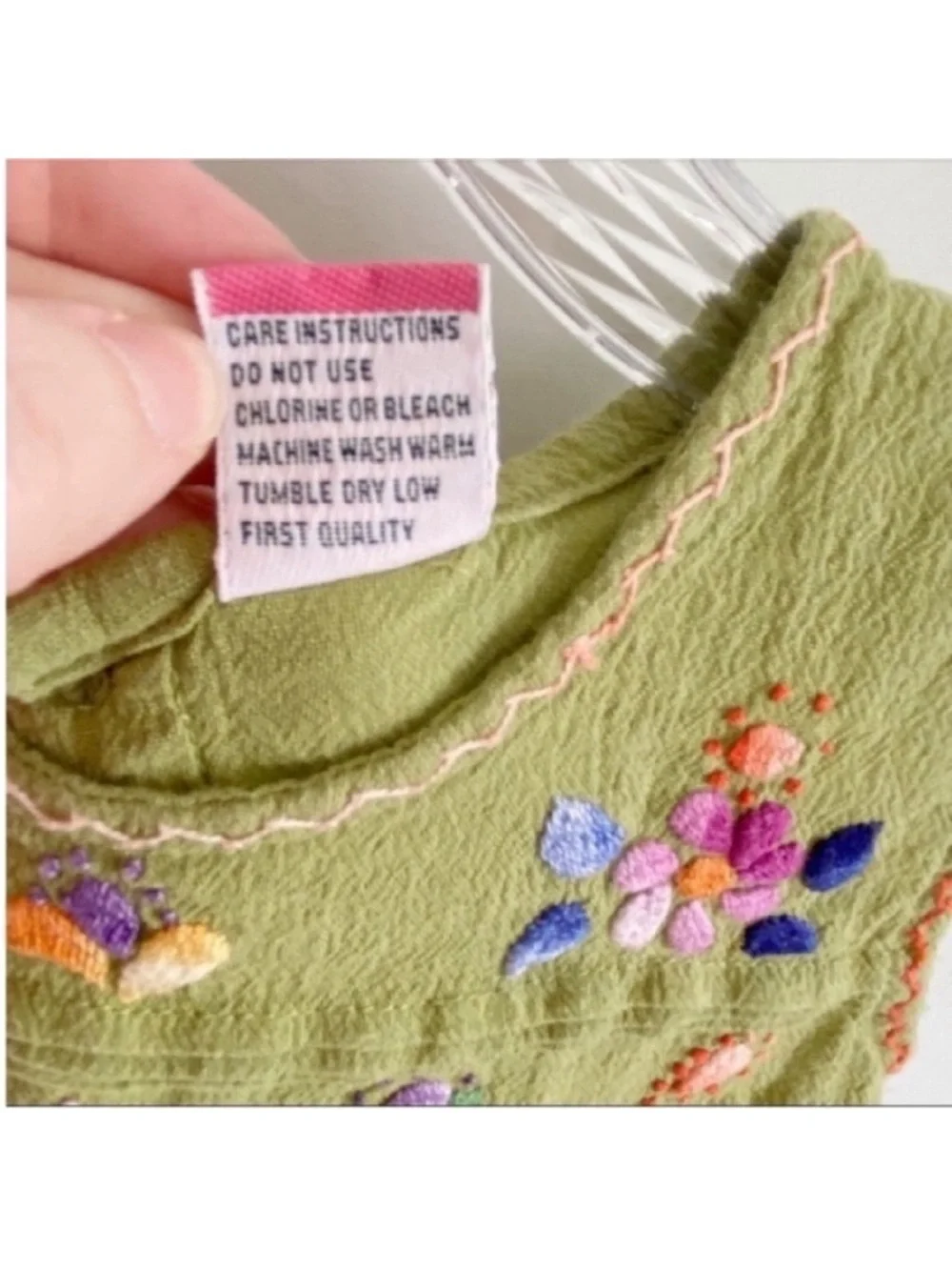 Pineda Handcrafts embroidered green dress floral ruffle Ecuador